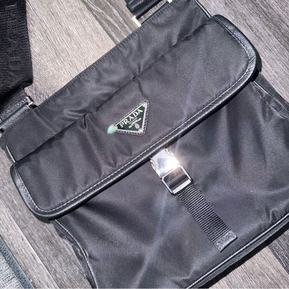 Prada Black Re-Nylon and Saffiano Leather Shoulder/Crossbody Bag